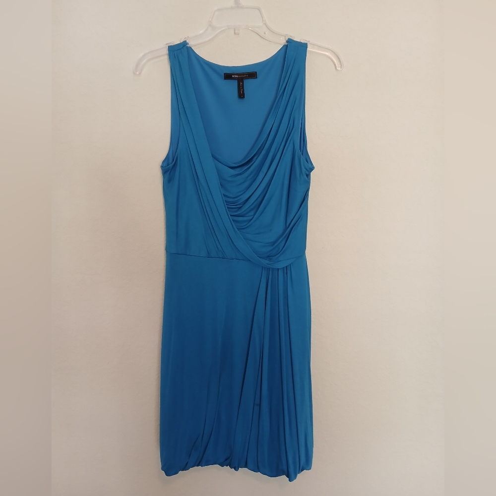 BCBG MAX AZRIA Blue Bubble Hem Draped Dress
